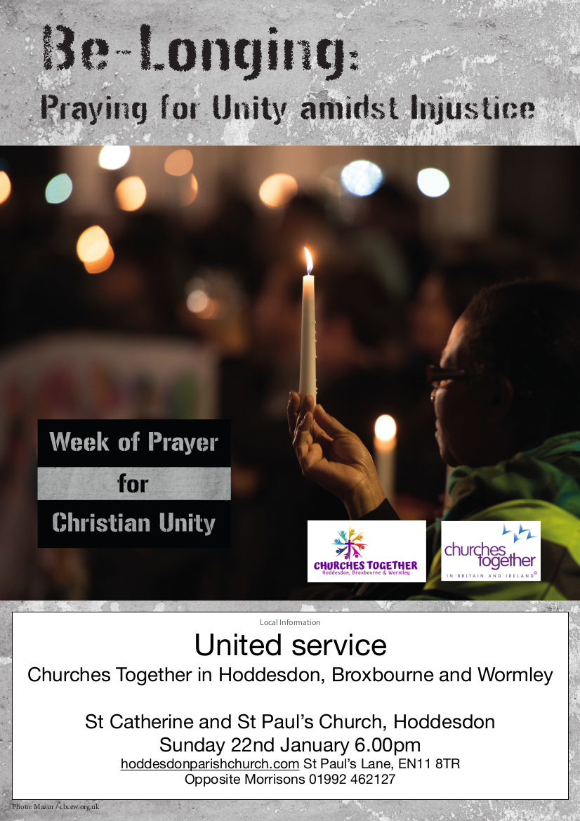 Service for Christian UNity Poster - 22nd January, 6pm, St. Catherine's and St. Paul's, Hoddesdon